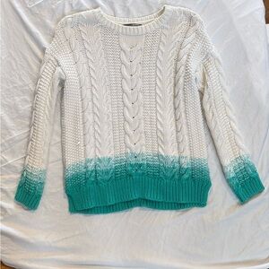 Tommy Bahama White and Teal Cable Knit Sweater